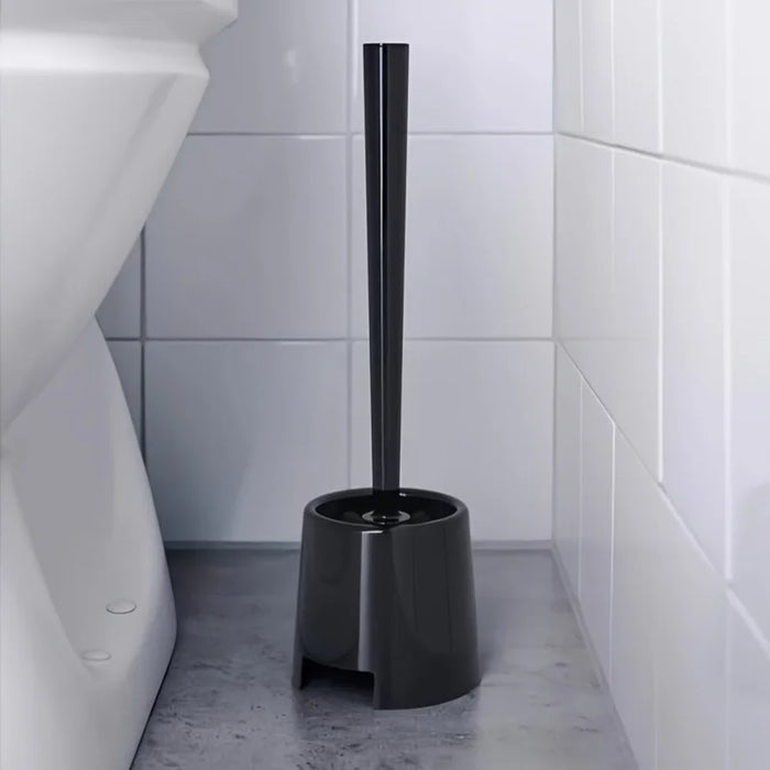 Long‑Handle Toilet Brush with Holder — Flexible Deep‑Clean, Portable (White or Black)