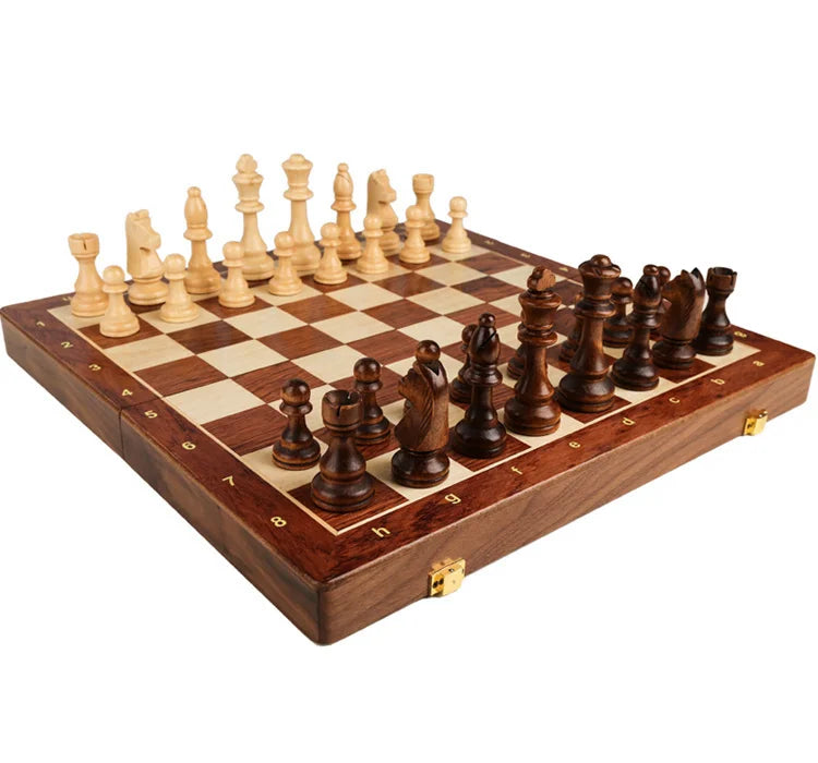 Handcrafted Folding Wooden Chess Set – 39 x 39 cm, Solid Wood Pieces