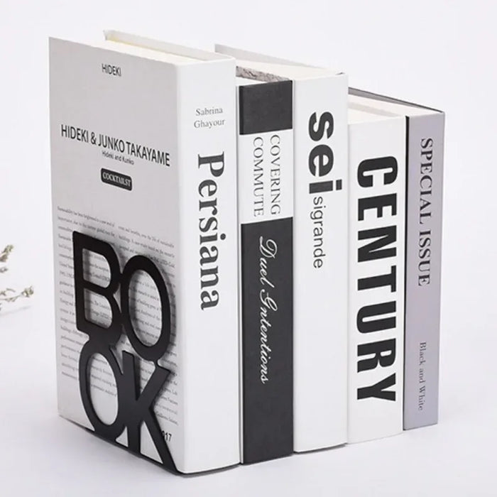 Metal L-Shaped Bookend — Non-Slip Book Support for Home, Office & Library (White/Black)