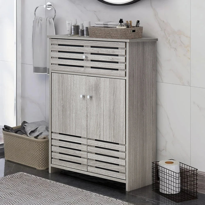 Modern Wooden Freestanding Bathroom Cabinet - Grey Oak, 60 x 30 x 85cm