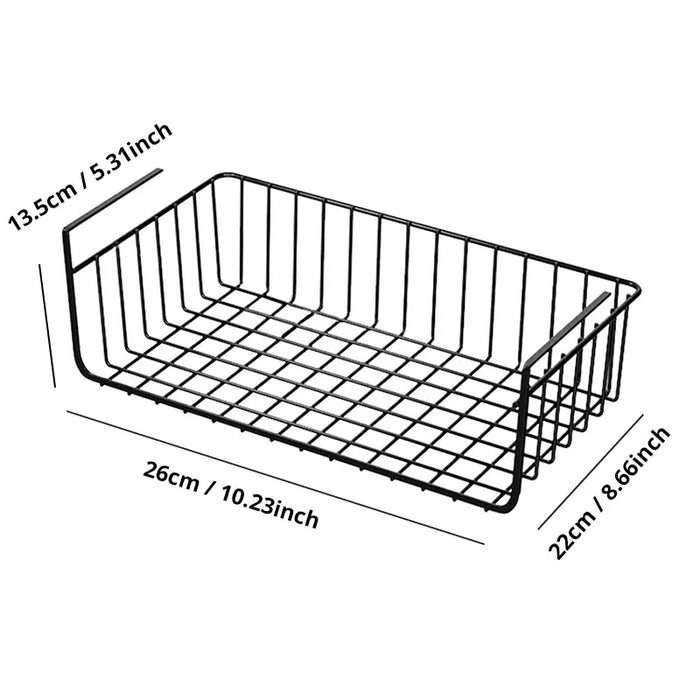 Large Capacity Hanging Under-Cabinet Metal Storage Basket – Single Tier, White or Black