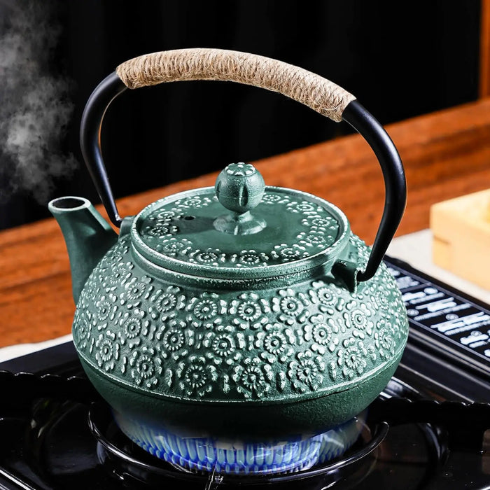 Cast Iron Teapot 900ml — Sakura Pattern with Tea Strainer
