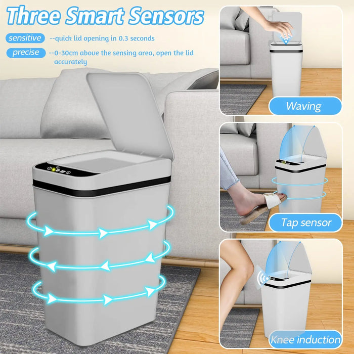 Slim Touchless Motion Sensor Bin with Lid — 12L (approx. 3.5 gal)