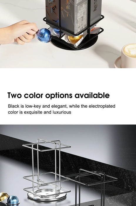 40‑Pod VertuoLine Carousel Pod Holder — 360° Rotating Wire Stand, Black