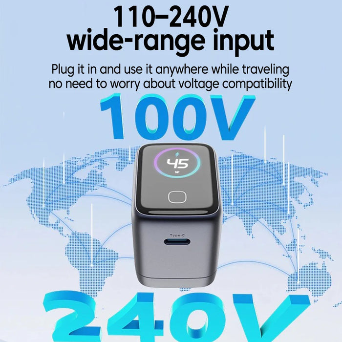 45W USB‑C PD GaN Fast Charger with AI Touch Screen — for iPhone 17/16/15, Samsung, Xiaomi, Huawei