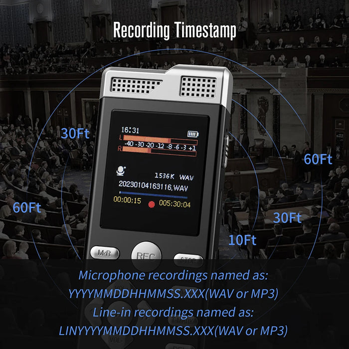 Digital Voice Recorder & MP3 Player — Dual Microphones, Voice‑Activated, Password Protection, Line‑in
