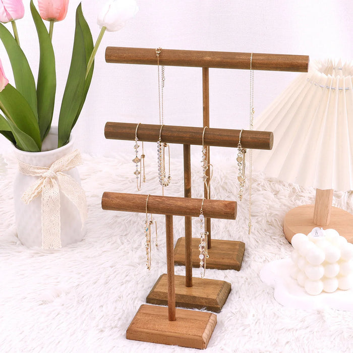 Wooden Jewellery T-Bar Bracelet Display Stand - Desktop Rack for Bracelets & Watches (S/M/L/3pcs)