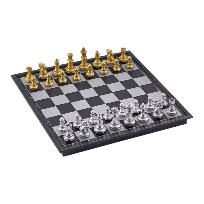 Magnetic Folding Chess Set — 25cm or 32cm, Gold & Silver Plastic Travel Board