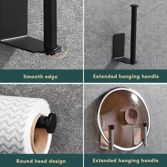 Self-Adhesive Punch-Free Toilet & Towel Roll Holder, Stainless Steel Wall Mount