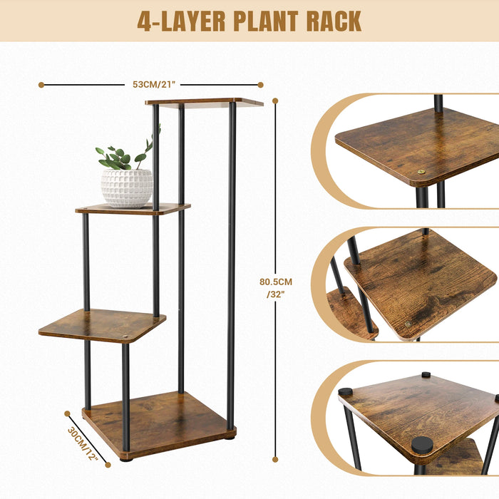 4-Tier Wood & Metal Plant Stand – Indoor & Outdoor, 80 x 30 x 30 cm