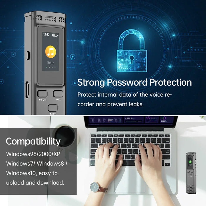 Digital Voice Recorder — 64GB / 16GB / 8GB, Voice-Activated MP3 Player with Noise Reduction