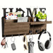 Rustic Wooden Wall-Mounted Organiser with Shelf and 7 Hooks