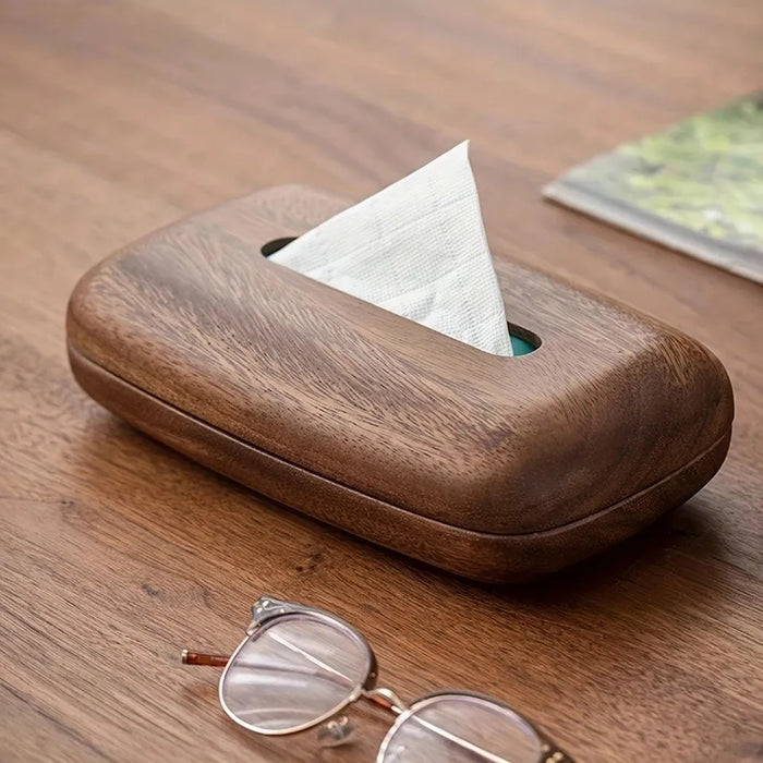 Nut‑brown Solid Wood Tissue Box Cover — Simple, Large Capacity Tissue Holder