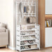 5-Tier Metal Coat & Shoe Rack with 8 Hooks — White