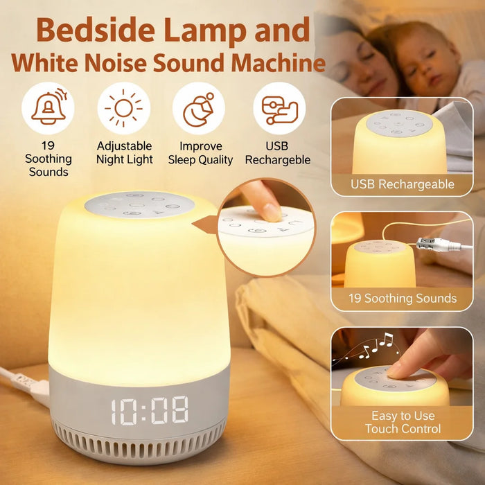 White Noise Machine with Night Light — Portable USB Rechargeable, 19 Soothing Sounds