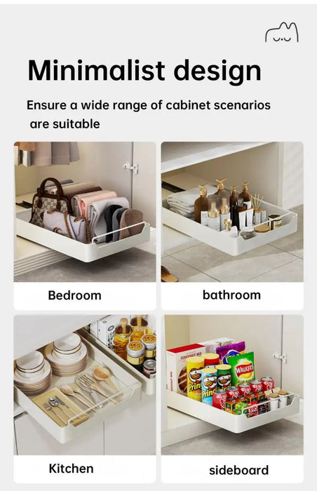 Metal Slide‑Rail Pull‑Out Cabinet Organiser with Self‑Adhesive Base