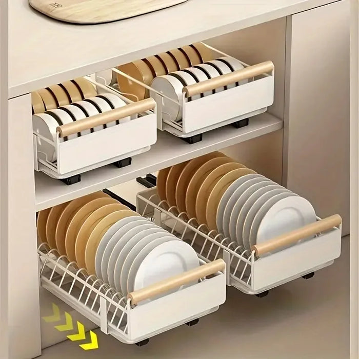 Space-Saving Pull-Out Kitchen Organiser — Plate, Bowl & Spice Rack