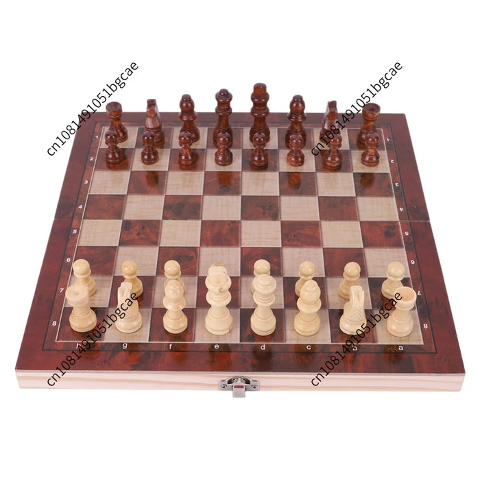 Foldable 3-in-1 Wooden Chess Set — Chess, Checkers & Backgammon, 29×29cm Travel Board