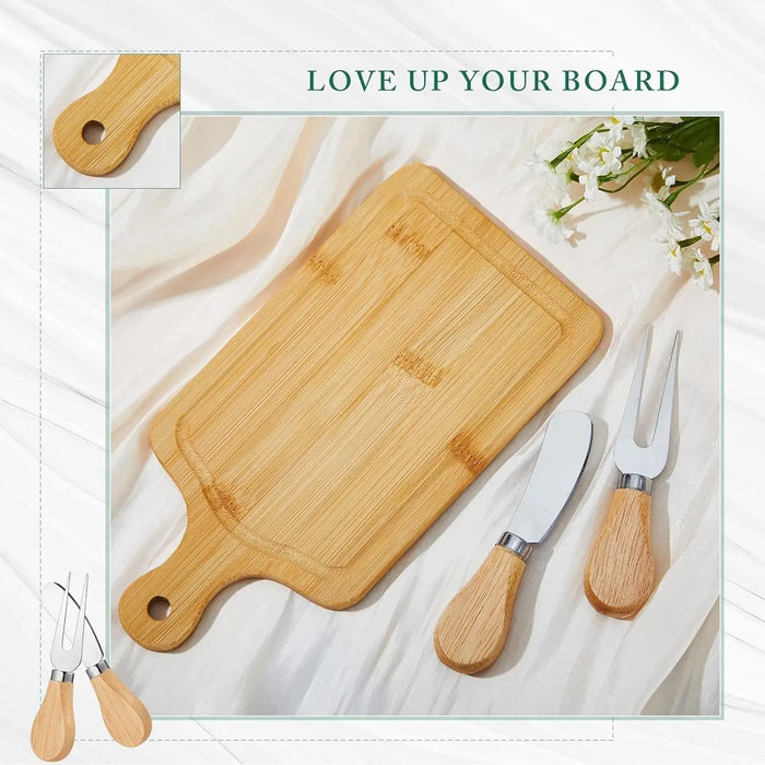Bamboo Charcuterie Board Set - Wooden Cheese Serving Tray with Cutlery