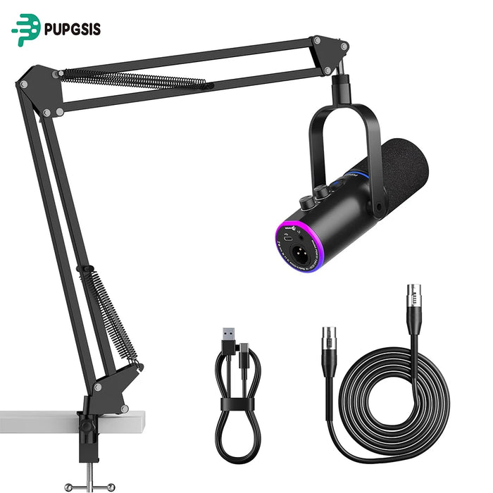 XLR/USB Gaming & Podcast Microphone Kit — Dynamic Mic with Arm, Mute & RGB