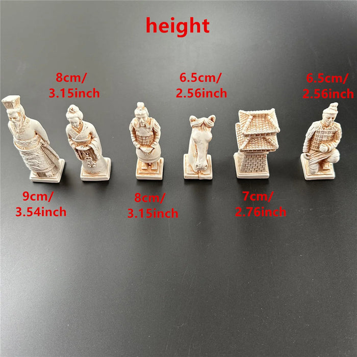 Large 43cm (16.93in) Imitation Terracotta Army Plastic Chess Set with Aged Leather-Effect Board