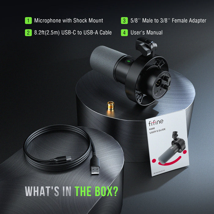USB/XLR Dynamic Desk Microphone with Shock Mount, Touch Mute & Headphone Monitoring - K688
