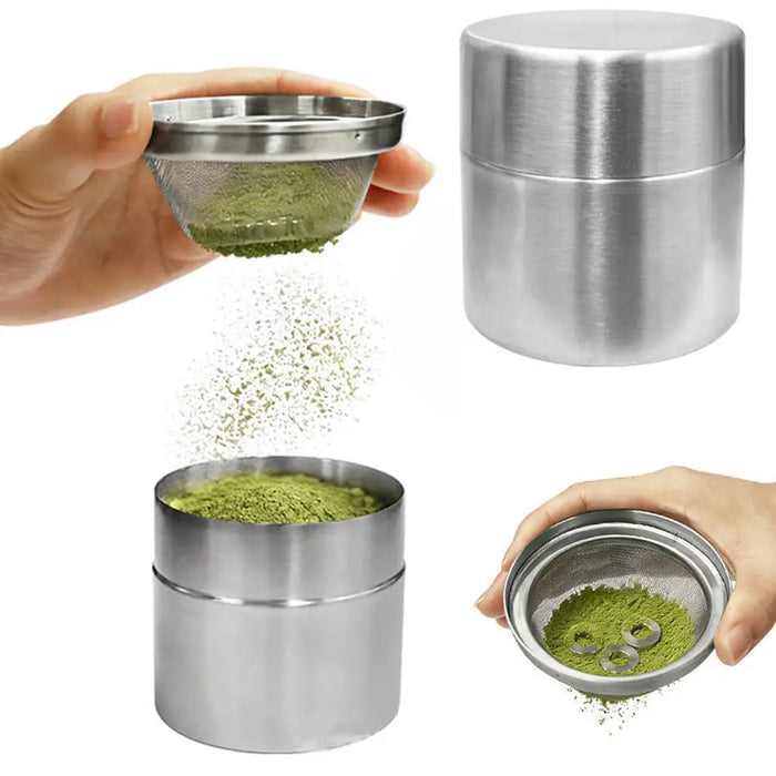 304 Stainless Steel Matcha Jar with 40‑Mesh Sieve — Airtight Tea & Powder Canister