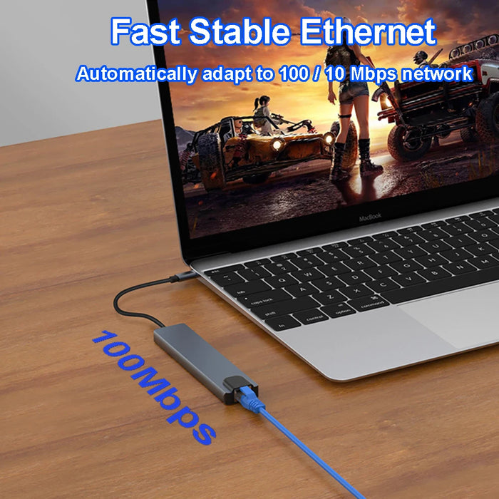 8‑in‑1 USB‑C Hub with 4K HDMI, PD 87W, USB 3.0, SD/TF Card Reader & RJ45