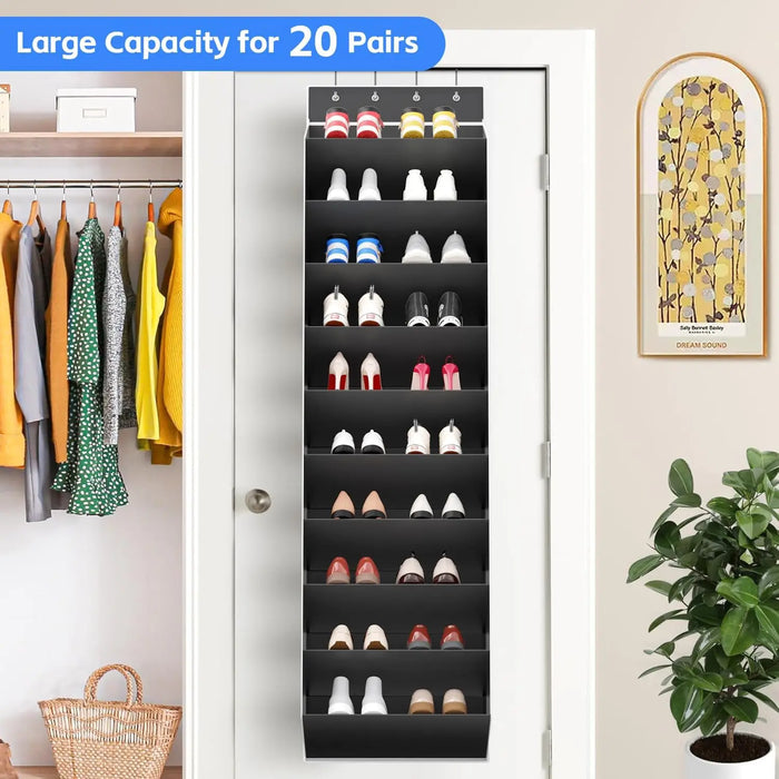 10-Tier Over-the-Door Shoe Organiser — Deep Pocket Hanging Rack (74in x 17in x 11in)