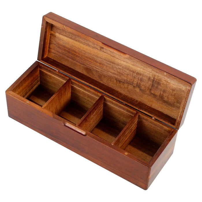 Wooden Tea Box with Lid — 4 or 8-Compartment Tea Bag Organiser