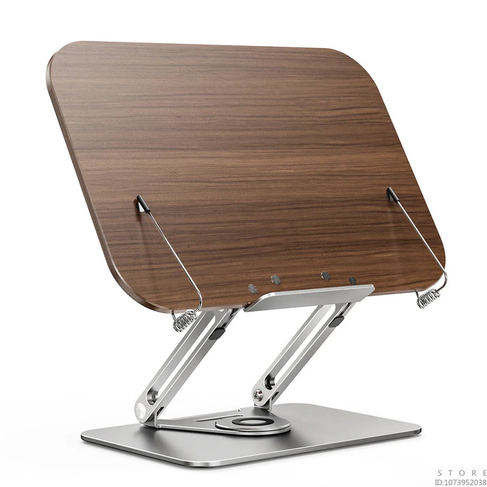 Foldable 360° Rotating R10 Book & Tablet Stand with Walnut Panel