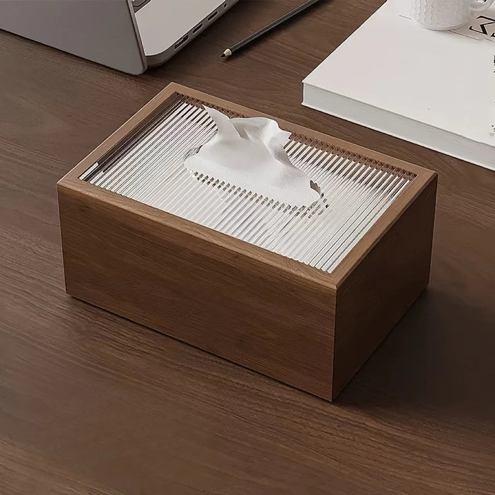 Black Walnut-Pattern Wooden Tissue Box with Paper Drawer — Brown