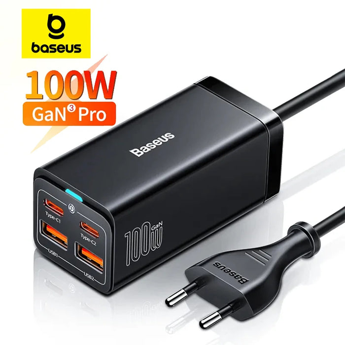 Baseus GaN3 100W/65W 4‑Port Desktop Charger — USB‑C & USB‑A, PD & Quick Charge