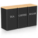 3‑Piece 1 L Coffee, Tea & Sugar Canisters with Airtight Bamboo Lids — Metal Storage Jars