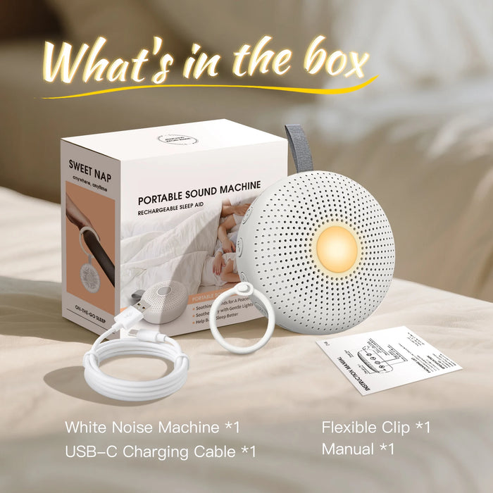 Portable Sleep Sound Machine for Baby & Adult — 15 Sounds, Cry Detection, Night Light, Timer (Rechargeable)