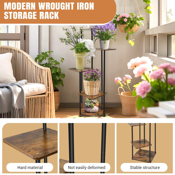 4/5/6-Tier Metal and Wood Plant Stand — Indoor & Outdoor Corner Display
