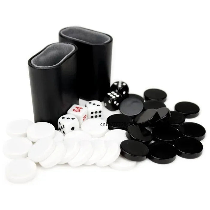 Backgammon & Chess Folding Set in Stitched Black Leatherette Case