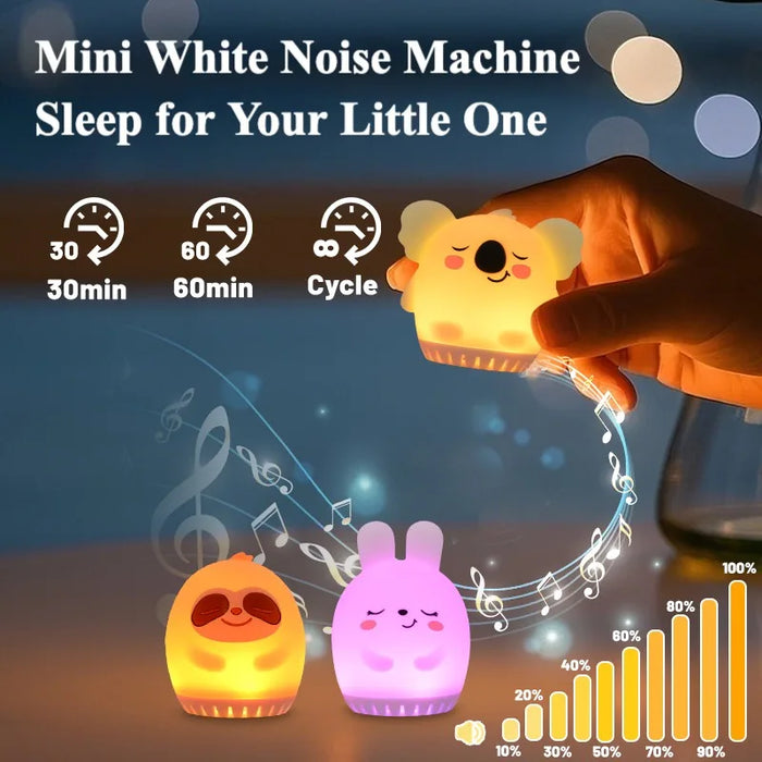 Mini Rabbit White Noise Machine & LED Night Light — 20 Soothing Sounds, USB‑C Rechargeable Silicone Sleep Aid