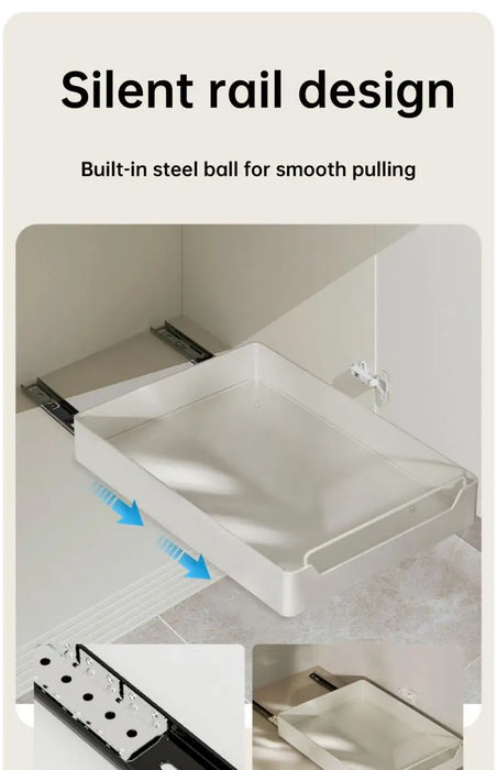 Metal Slide‑Rail Pull‑Out Cabinet Organiser with Self‑Adhesive Base
