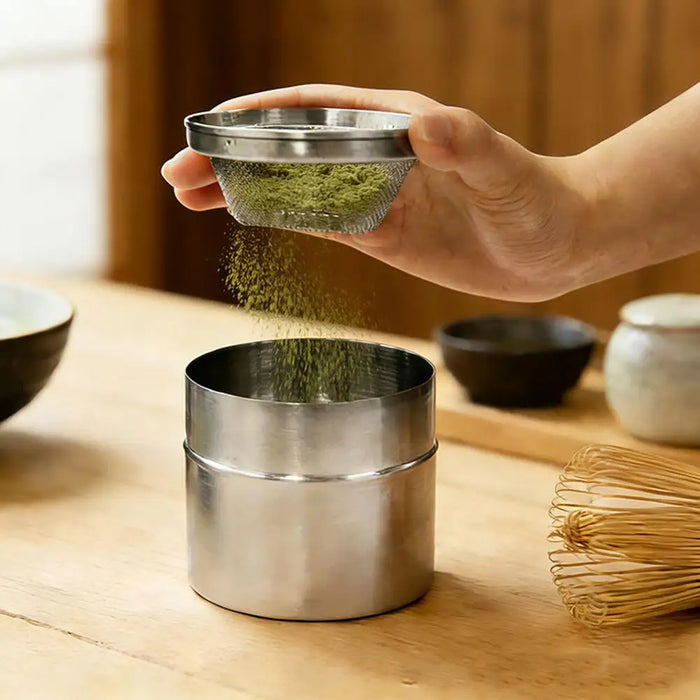 304 Stainless Steel Matcha Jar with 40‑Mesh Sieve — Airtight Tea & Powder Canister