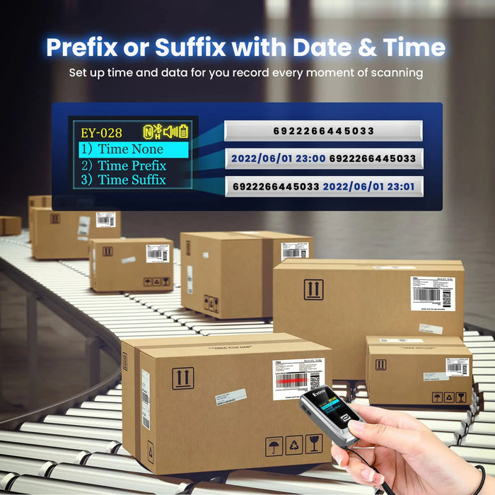 EY-028P QR Code Scanner with 1" Colour LCD — Portable Bluetooth 1D/2D Barcode Reader (iPhone, iPad, Android, PC, POS)