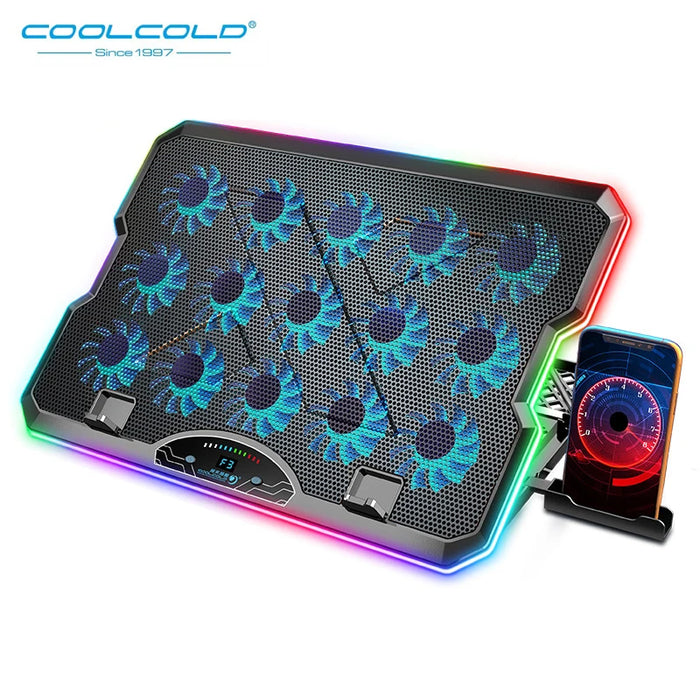 Laptop Cooler F15 with RGB, 15 Fans & USB‑C — Fits 12–17.3-inch