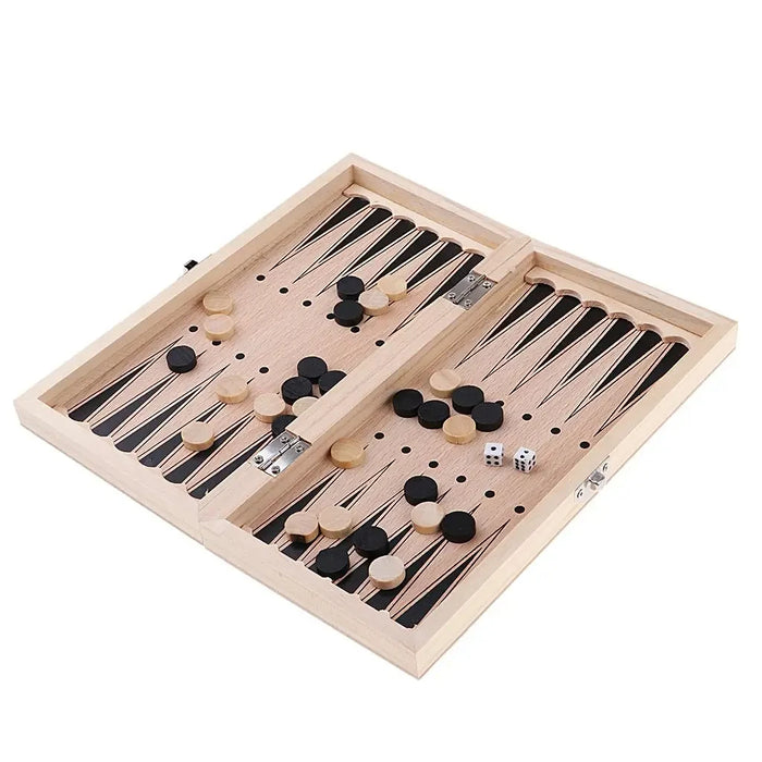 3-in-1 Board Game Set – Chess, Checkers & Backgammon with Dice