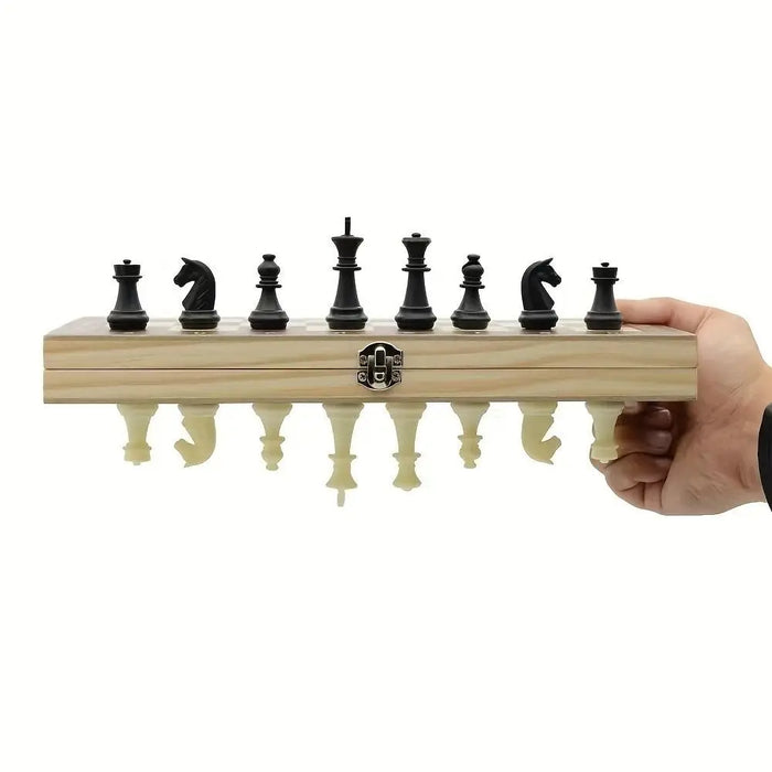 Solid Wooden Magnetic Foldable International Chess Set — Educational Game