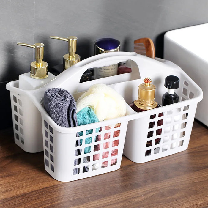 Portable Plastic Shower Caddy with Handle — Divided Storage Basket 30×20×13cm