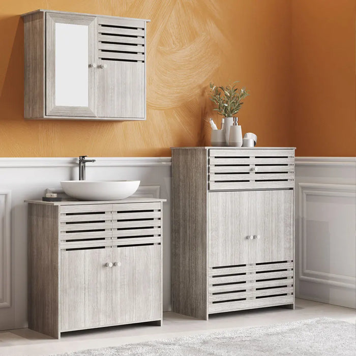 Modern Wooden Freestanding Bathroom Cabinet - Grey Oak, 60 x 30 x 85cm
