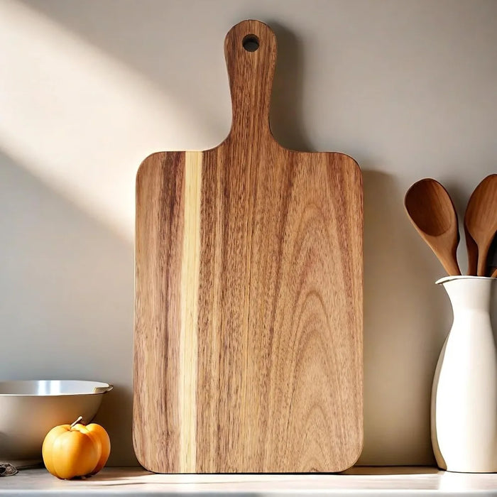 Acacia Wood Rectangular Cutting Board with Handle — Double-Sided, 35×18×1.5 cm