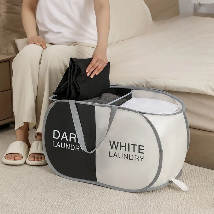 Large Foldable Laundry Hamper with Handles — Fabric Sorting Basket, Collapsible Organiser