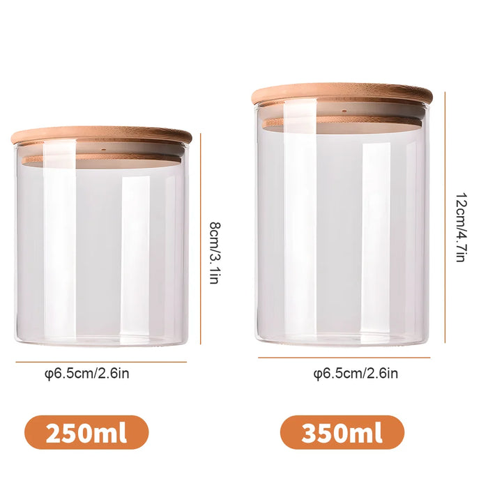 10-piece Glass Storage Jar Set — 5×250ml & 5×350ml with Airtight Bamboo Lids, Labels & Spoon