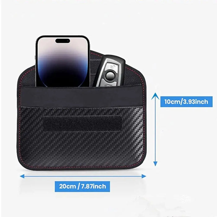 Universal Car Key Signal Blocking Pouch — RFID Faraday Case, Carbon Fiber, 20 × 10 cm